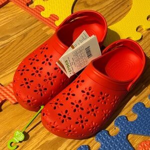 CROCS Kids Floral Red Slippers